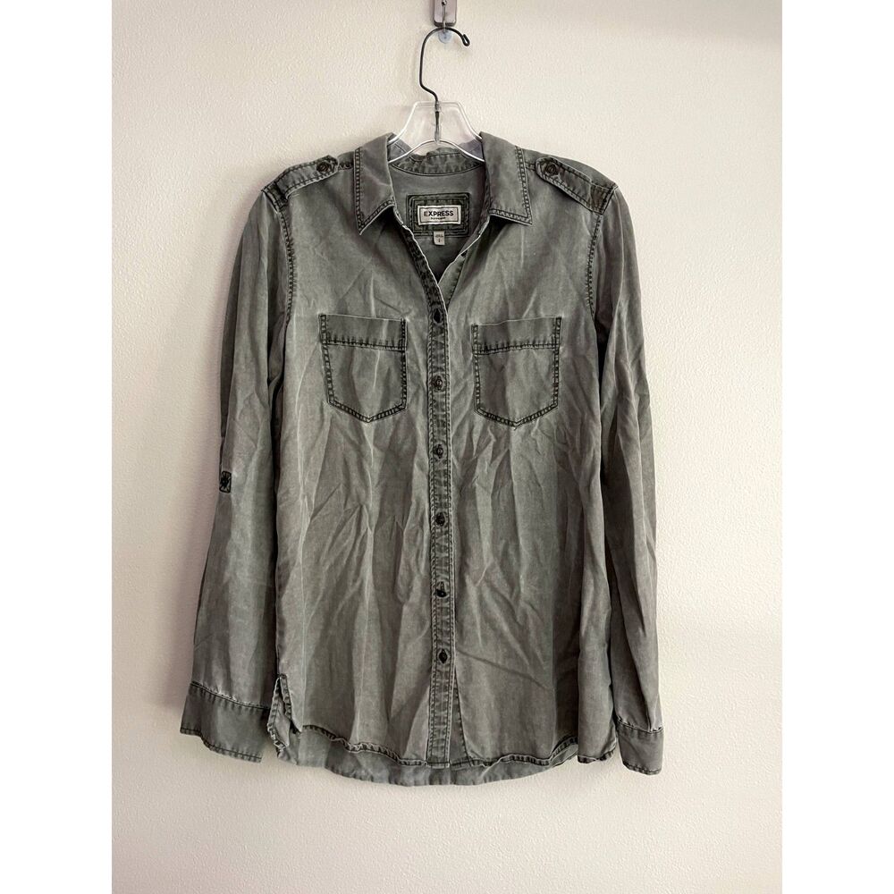 Express Gray Boyfriend Button Up - image 1
